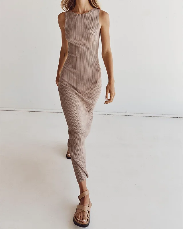 Women's Khaki Bodycon Sweater Maxi Dress Chic Trend Collection