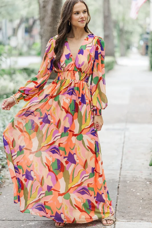 Palms Springs By Midnight Peach Pink Abstract Maxi Dress Style Beyond Borders