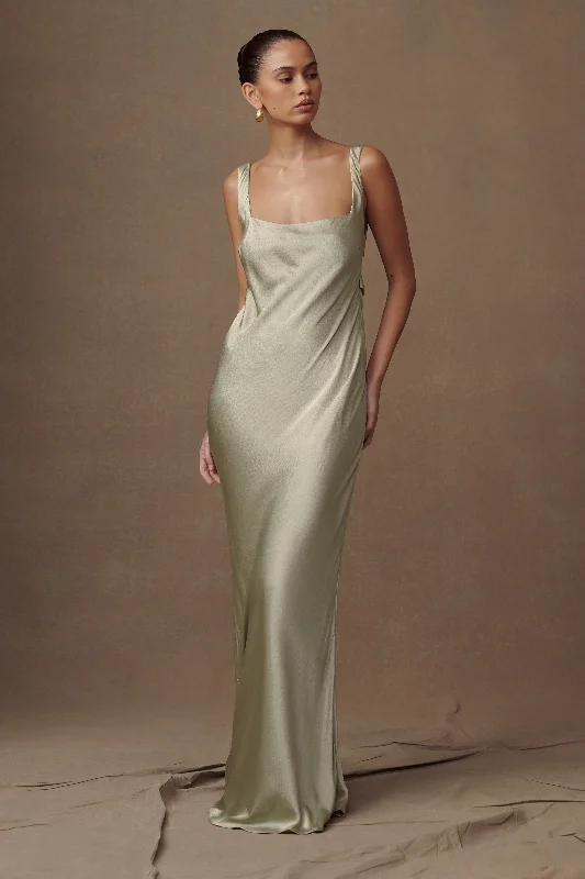 Ensley Satin Maxi Dress - Sage Crazy Price Slashing