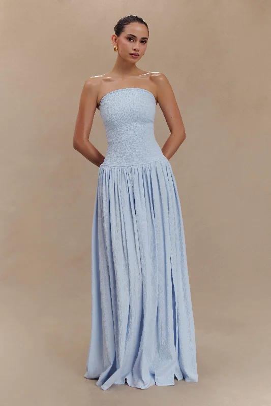 Maureen Cotton Shirring Maxi Dress - Powder Blue Feminine Elegant