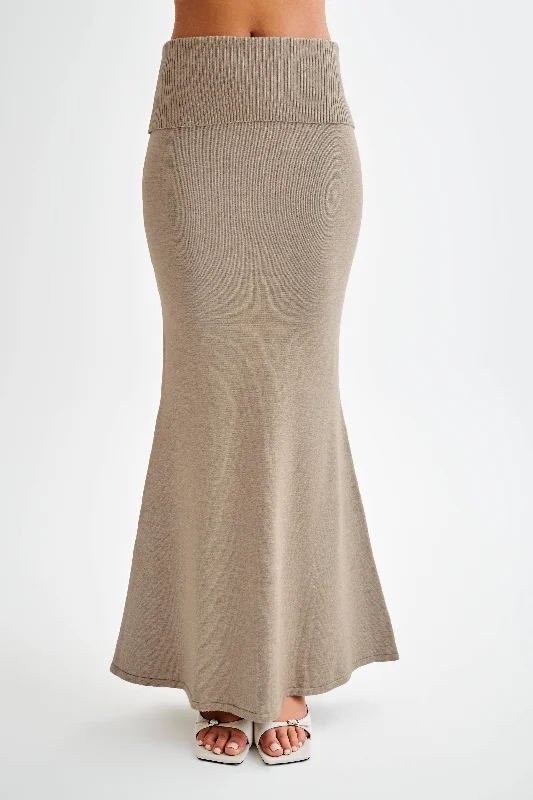 Karlie Knit Maxi Skirt With Ribbed Waist - Taupe Marle Wardrobe Upgrade