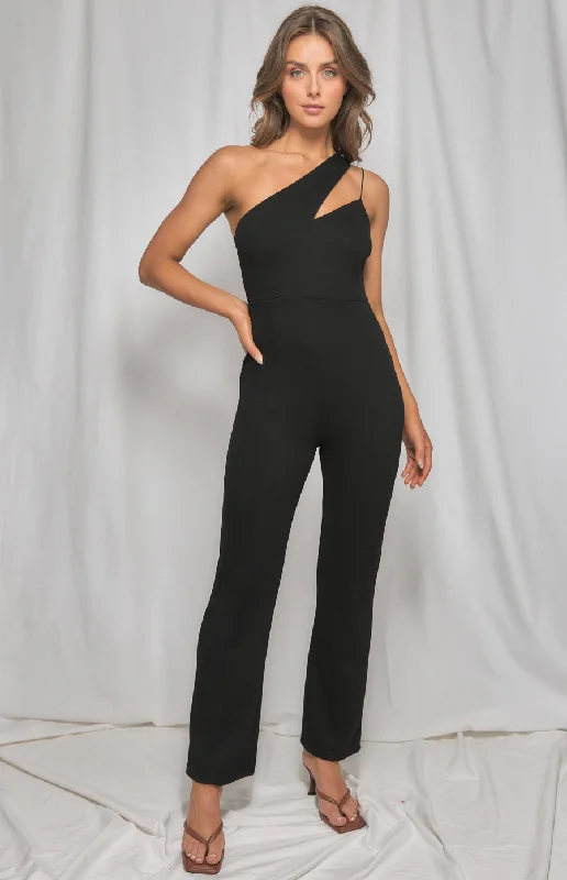 Asymmetric Neckline Flared Pants Jumpsuit Vintage Look