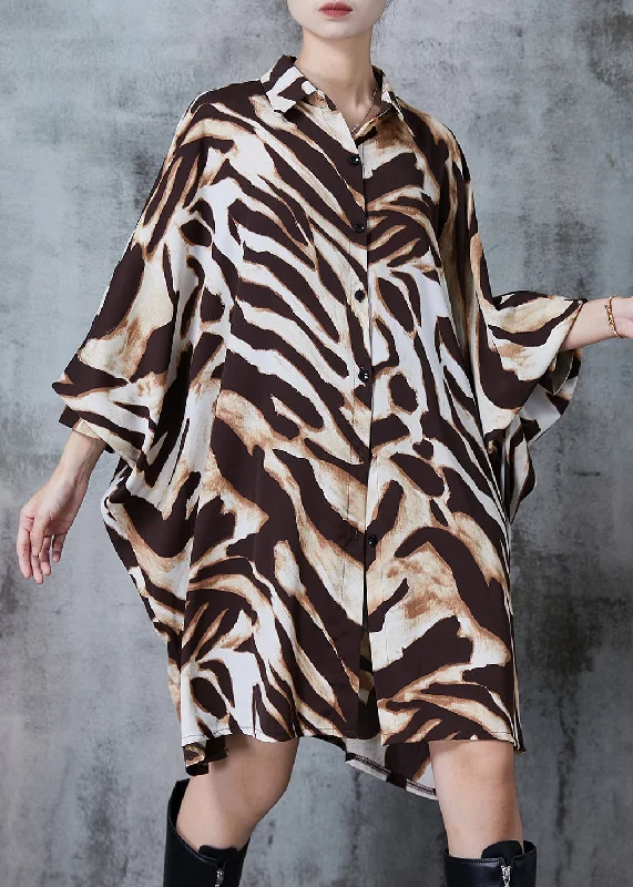 Plus Size Oversized Leopard Print Chiffon Long Shirts Batwing Sleeve Chic Styles