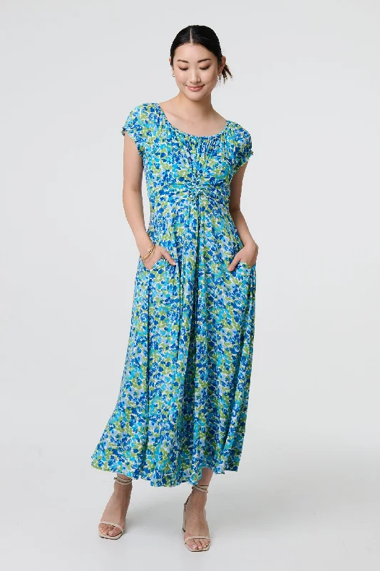 Ditsy Floral Bardot Smock Midi Dress Timeless Elegance Redefined