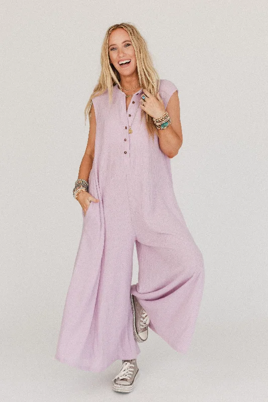 Daphne Waffle Jumpsuit - Lavender Now On Sale For Chic Urban Styles