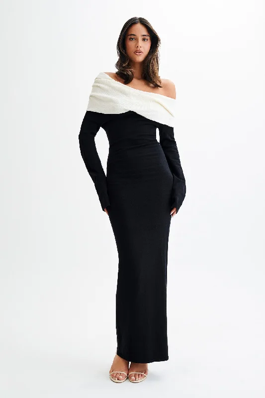 Yoko Contrast Knit Maxi Dress - Black/White Fashion Forward Style