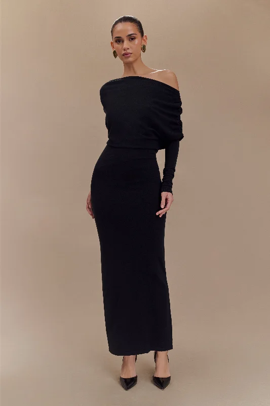 Jessie Cowl Neck Knit Midi Dress - Black The Good Stuff