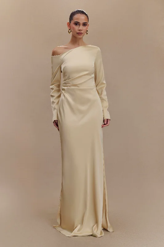 Avery Long Sleeve Maxi Dress - Gold Season Sale