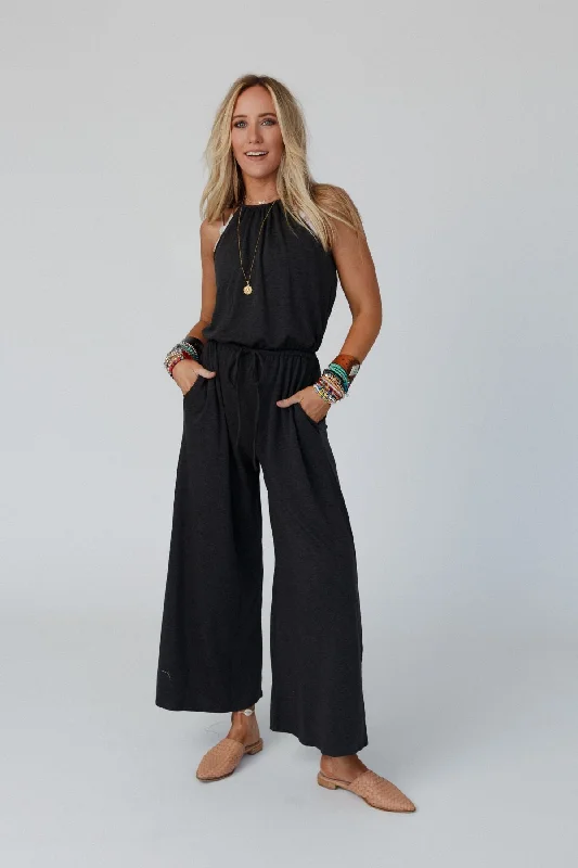 The Nest Lucky Love High Neck Jumpsuit - Charcoal 2Tone Score Big On Glamorous Red - Carpet Styles