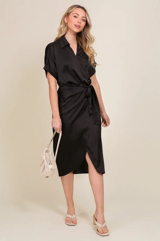 Surplice Satin Wrap Dress Trend Leading Collection