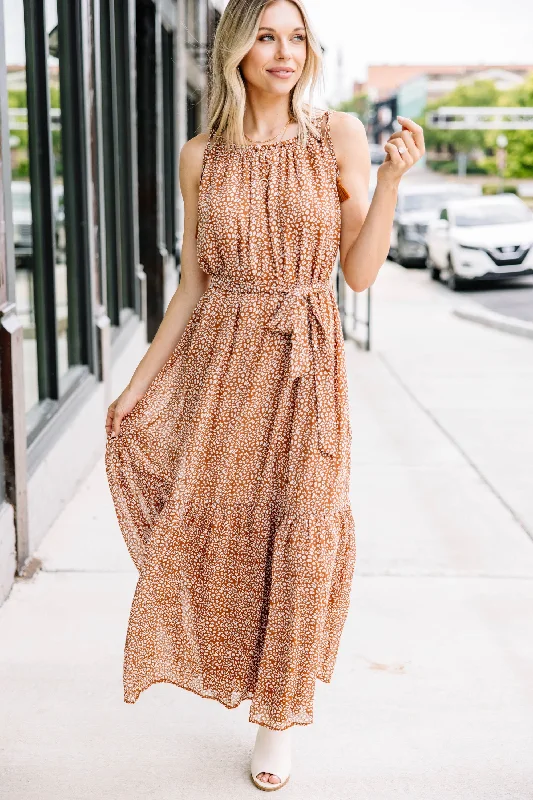 All Of Your Love Brown Ditsy Leopard Maxi Dress Trendy Styles