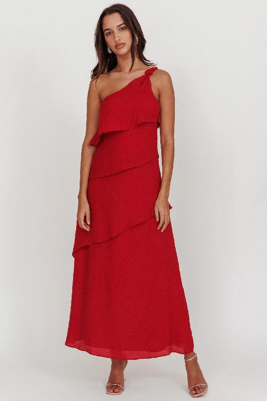 Delwyn One-Shoulder Maxi Dress Red Hot Trends