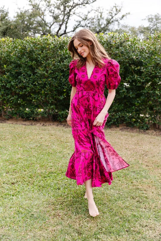 Margot Dress in Raspberry Floral Ikat Chic Sophistication