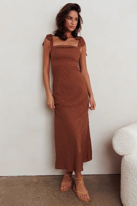 Appreciate You Tied Shoulder Maxi Dress Chocolate Seasonal Fashion