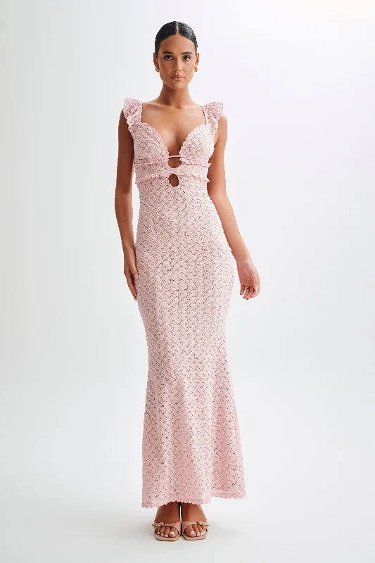 Ezra Lace Maxi Dress - Powder Pink Urban Femme Streetwear