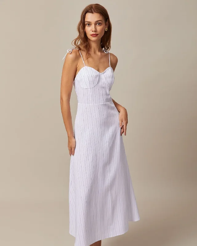 The White Striped Tie Shoulder Maxi Dress Eclectic Style Wardrobe