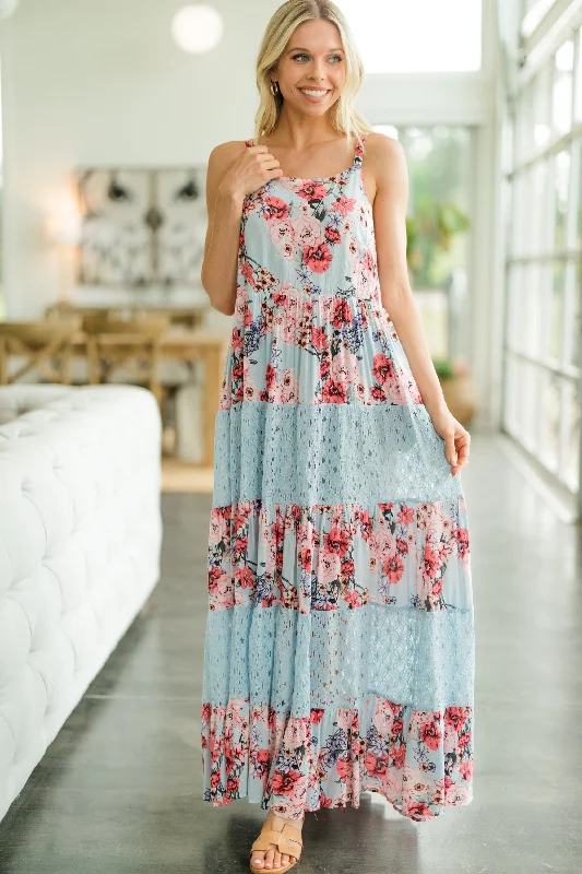 Get Going Light Blue Mixed Print Maxi Dress Last Chance Sale