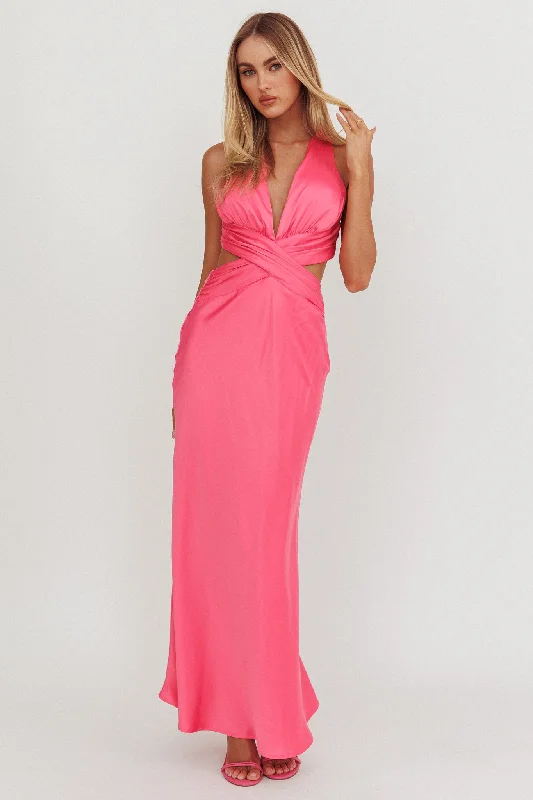 On And On Crossover Cut-Out Maxi Dress Hot Pink Season Sale