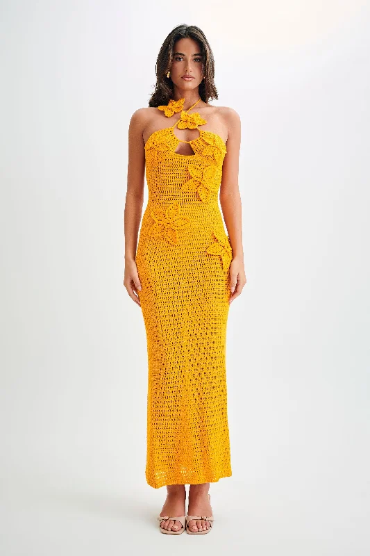 Kyla Floral Crochet Maxi Dress - Orange Sherbet Big Savings On Rustic Countryside Styles