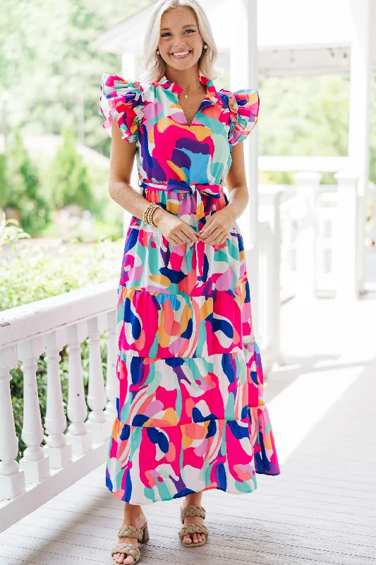 Future Fun Pink Multi Abstract Maxi Dress Holiday Glam