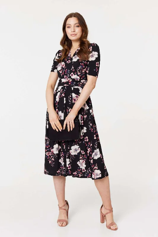 Floral 1/2 Sleeved Midi Dress Mid - Week Surprise