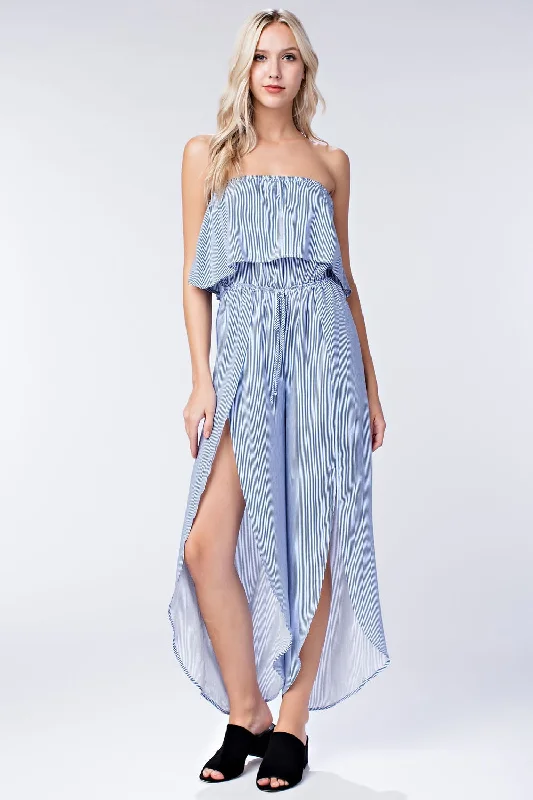 All Aboard Striped Jumpsuit, Blue Clearance Sale, All Cheap