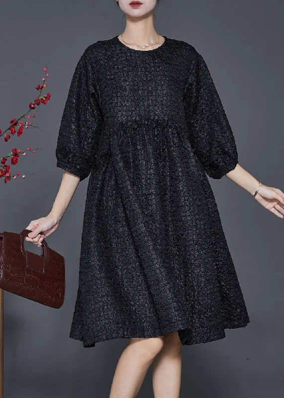 Black Spandex Vacation Dresses Ruffled Exra Large Hem Half Sleeve Fashion Forward Outfits