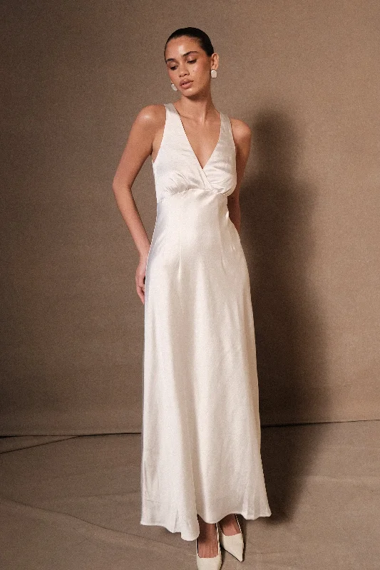 Meghan Satin Maxi Dress - Ivory Contemporary Chic