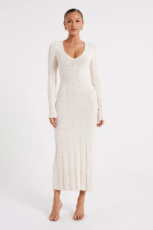 Ciara Ribbed Maxi Dress - Ivory Top Brand Discounts