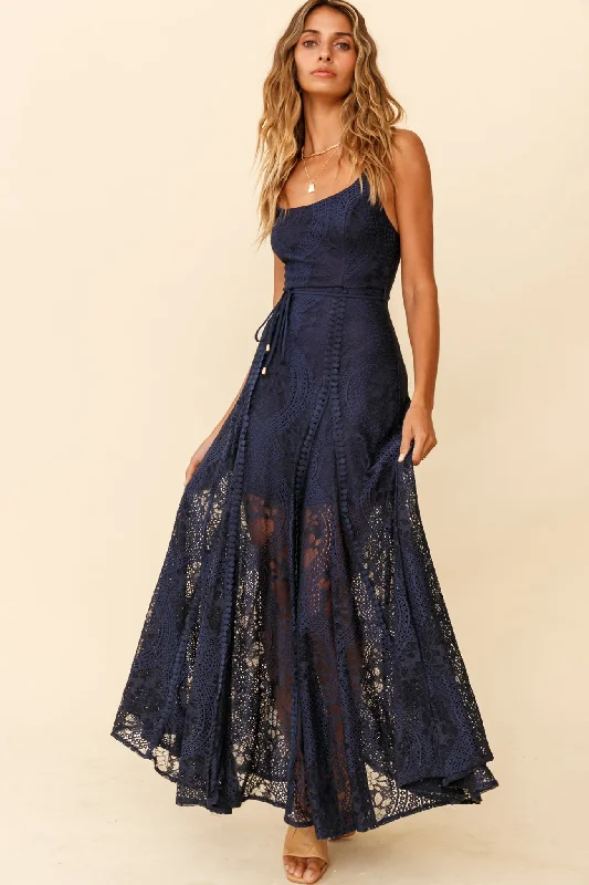 Palm Springs Lace Overlay Maxi Dress Navy Big Savings