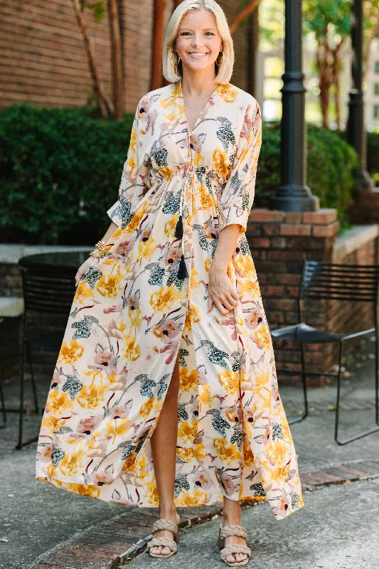 It's A Match Beige Floral Maxi Dress Best Sellers