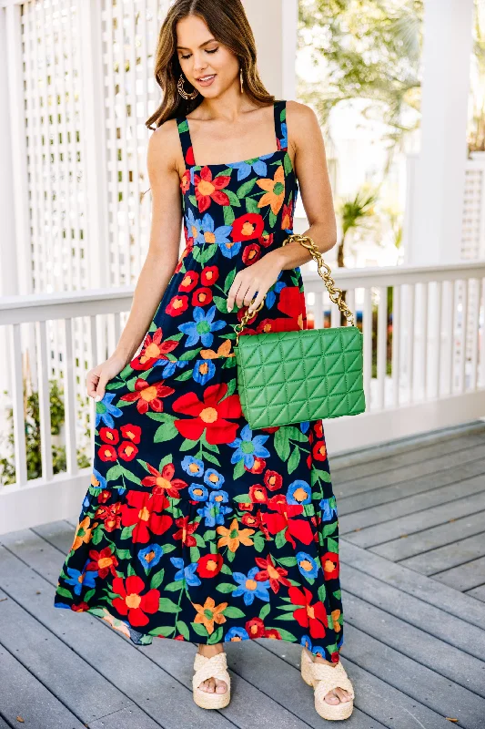 Take It All In Navy Blue Floral Maxi Dress Final Sale