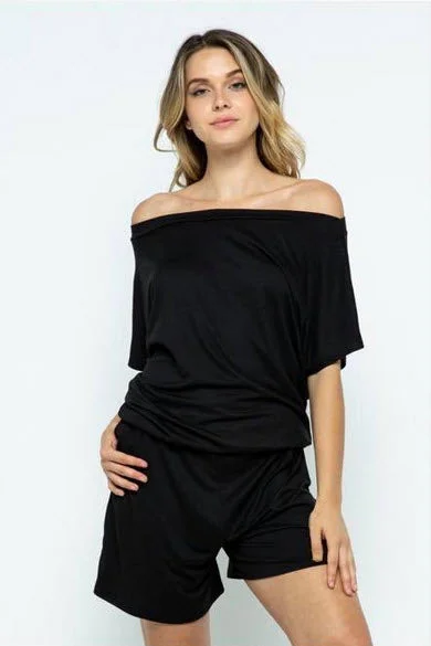 Off The Shoulder Pocket Romper Plus Size Daily Essentials