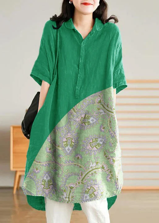 Jade  green cashew nuts Linen Women Casual Linen Shirt Dress Season Sale