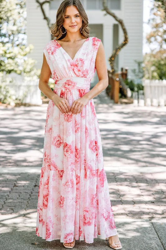 Feeling Speechless Pink Floral Maxi Dress Limited Stock