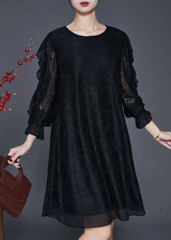 Organic Black Hollow Out Lace Vacation Dresses Butterfly Sleeve Stylish Basics