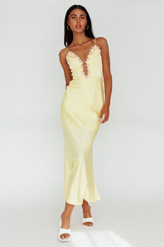 Honeysuckle Floral Neckline Midi Dress Lemon Chic Style