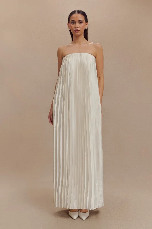 Myrah Plisse Strapless Maxi Dress - Ivory Feminine Allure