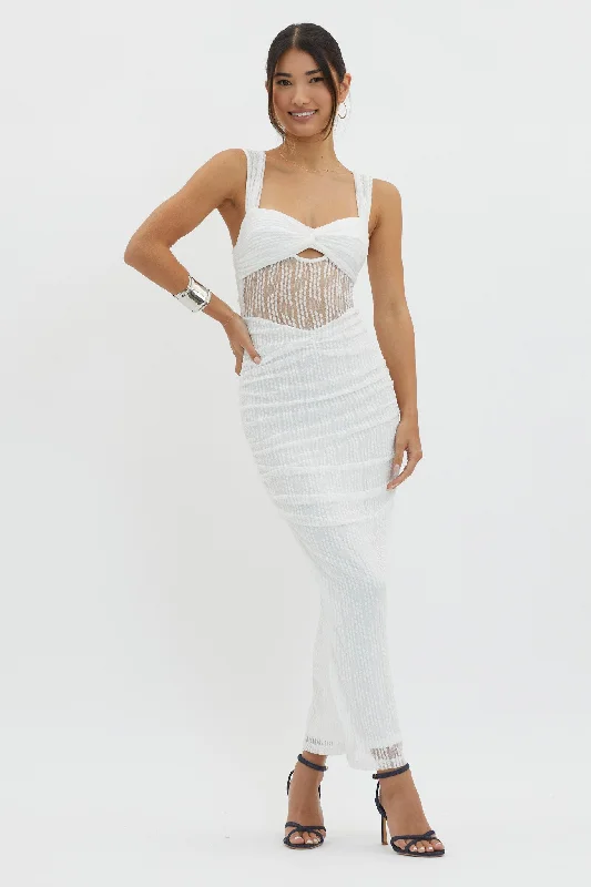 Oliana Embroidered Mesh Midi Dress White Best Seller