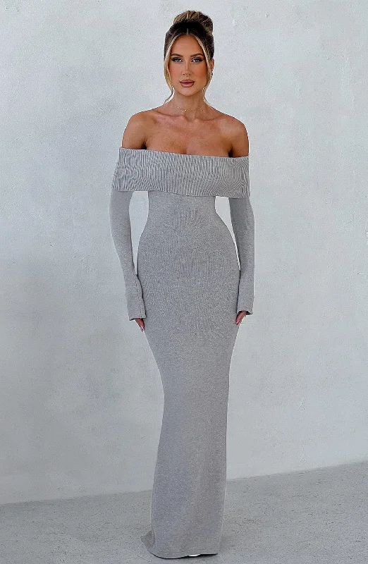 Beverley Knit Maxi Dress - Light Grey Marl Statement Piece