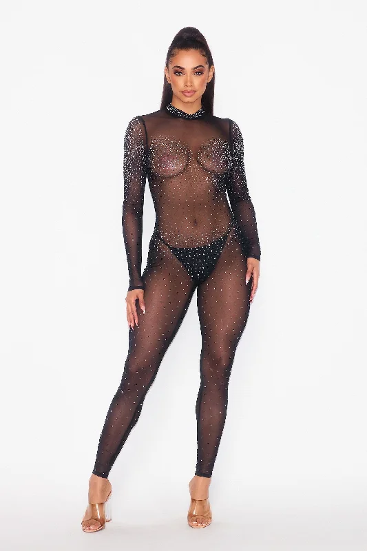 Finest Hour Rhinestone Detailed Mesh Jumpsuit Style Without Limits