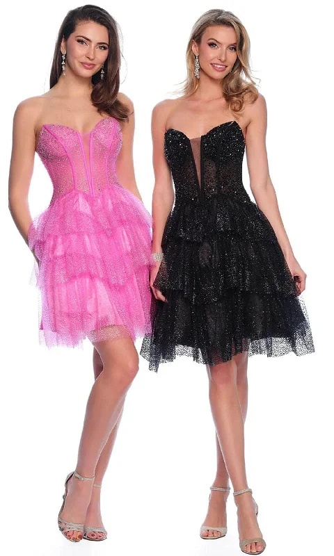 Dave & Johnny 11878 - Beaded Strapless Ruffled Cocktail Dress Day To Night Styles