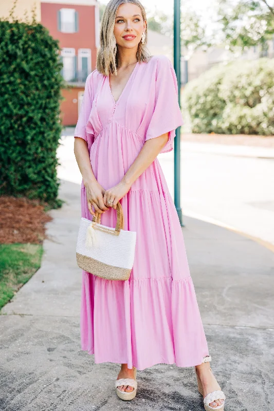 Ocean Breeze Pink Tiered Maxi Dress Shop Sales