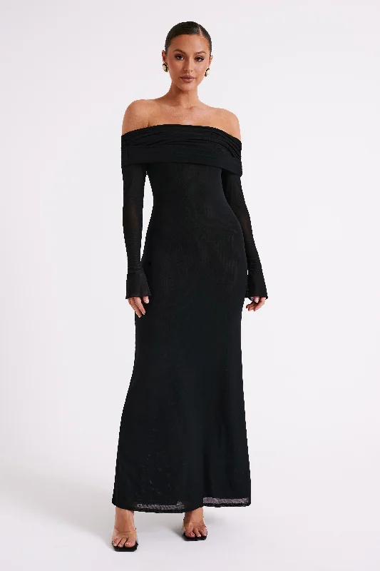 Josie Off Shoulder Mesh Maxi Dress - Black Casual Chic