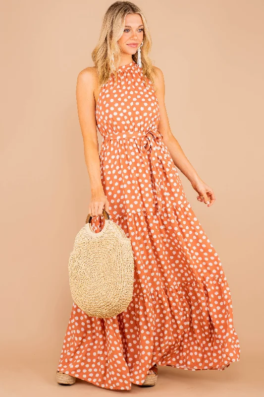 The Best You Can Get Salmon Orange Polka Dot Maxi Dress Chic Style