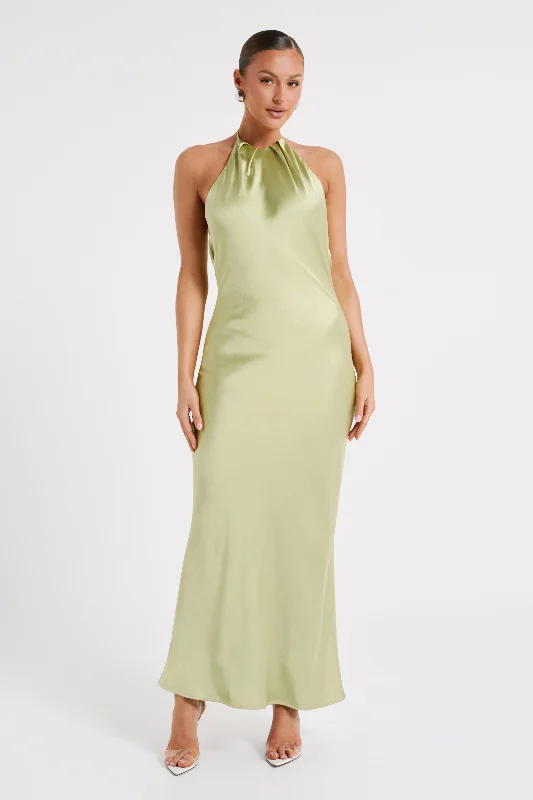 Sammy Satin Halter Maxi Dress - Pistachio Celebrate With Big Savings