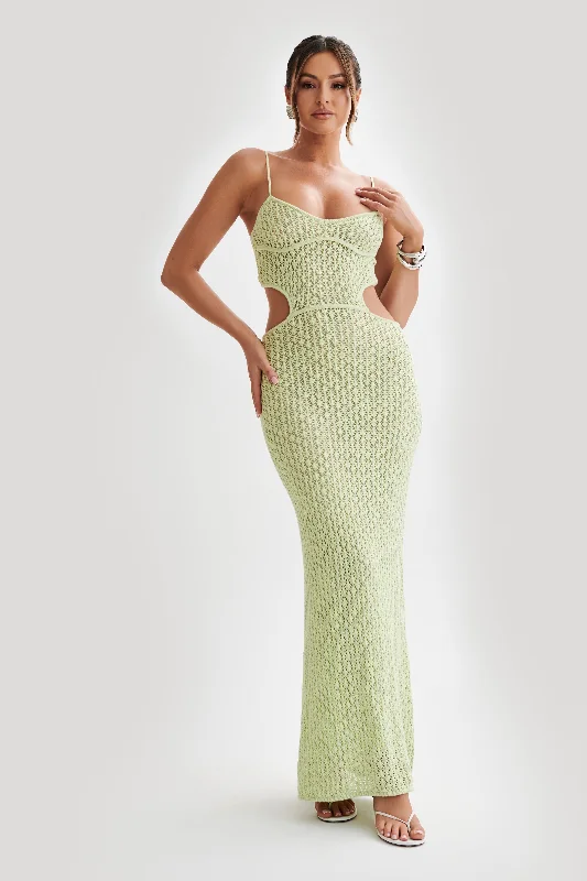 Nerida Knit Cut Out Maxi Dress - Seafoam Green Soft Textures