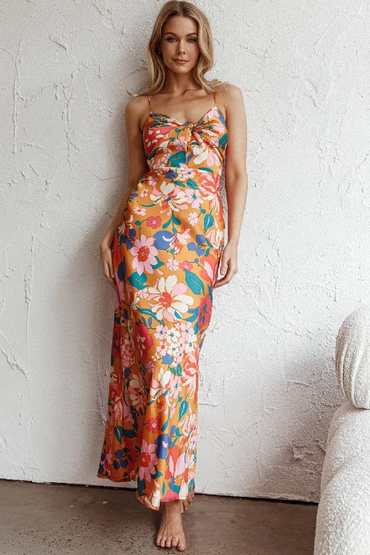 Sea Change Twist Bust Midi Dress Floral Orange Fashion Forward