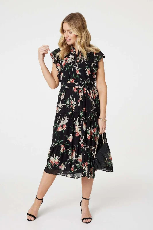 Floral Angel Sleeve Shirt Dress Wardrobe Essentials