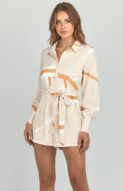 Abstract Print Playsuit with Shirt Details Update With Cottagecore Styles